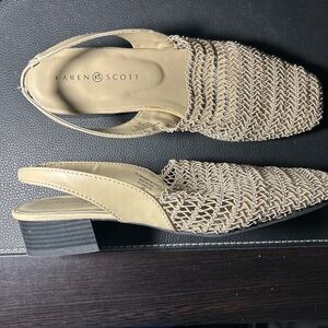 Karen Scott Beige Woven Platform Mules